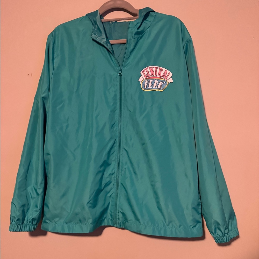 NWOT FRIENDS Central Perk Teal Rain Jacket with Hood
